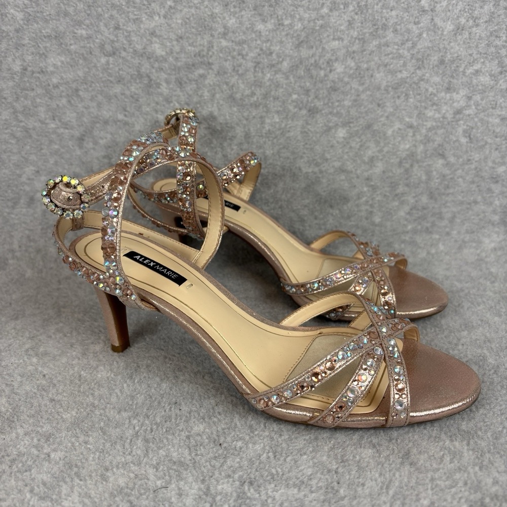 Alex Marie Women's Rose Gold Rhinestone Ankle Strap Heels Kandis Size 7M
